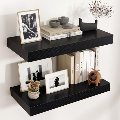 Venusmiles 24 x 12 Black Floating Wall Shelf
