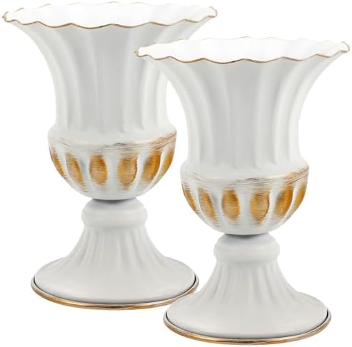 2Pcs Memorial Cemetery Vase Iron Flower Pot Urn Planter White 629x492x492inch