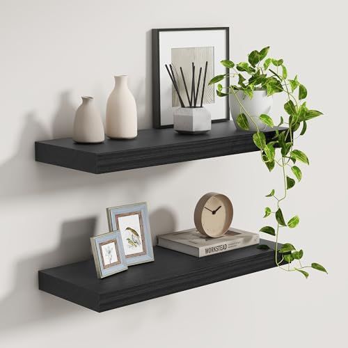 Fun Memories Black Floating Shelves 24 Inch Long Set of 2