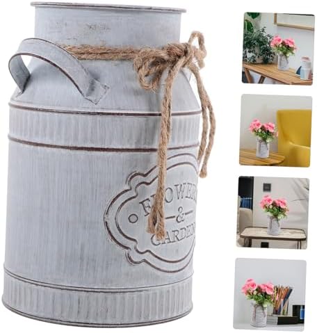 Rustic Galvanized Milk Can Vase for Home Decor
