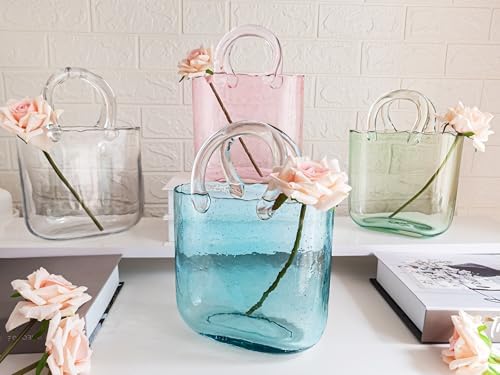 OLEEK Handmade Glass Purse Vase - 10 Inches Blue
