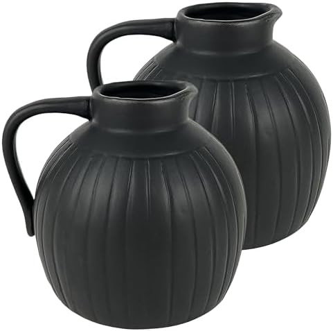 Needzo Black Ceramic Pitcher Vase Set
