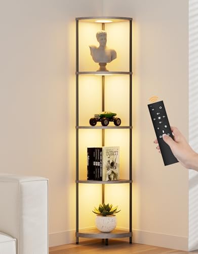 PARTPHONER Corner Shelf with LED Light and Storage