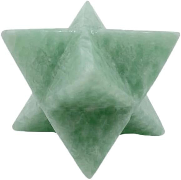Natural Stone Dark Green Aventurine Merkaba with Selenite Cube and Velvet Pouch - EDZZEL