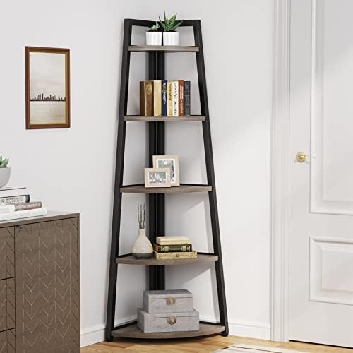 Tribesigns 70 Inch Tall Corner Shelf Grey