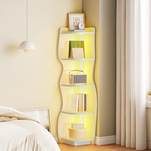 HOOBRO 5-Tier Corner Bookshelf with LED Light