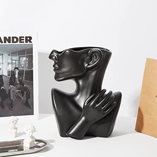 Katoonx Ceramic Face Vase Black Statue for Home Decor