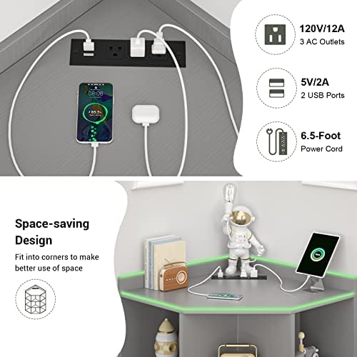 Aheaplus Corner Cabinet with USB and Outlets 9 Cubes Grey