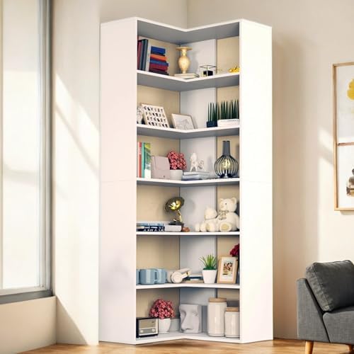 71 Tall White Corner Bookshelf 6 Tier