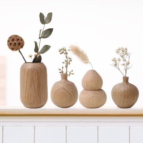 Wooden Dried Flower Vase with Pampas Grass