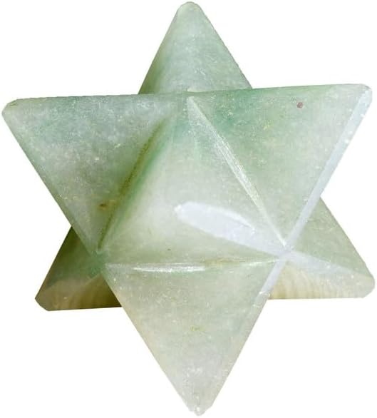 Natural Stone Light Green Aventurine Merkaba with Selenite Cube and Velvet Pouch