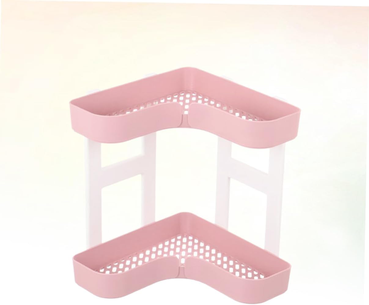 BIUDECO Two Layer Corner Shelf Organizer Pink