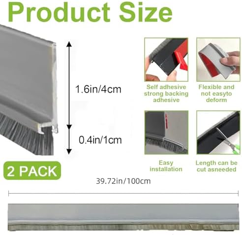 DINGLIAN 2 Door Sweep Brush Grey 2 x 39