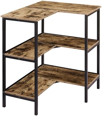 VECELO Corner Cabinet Table with 3 Tier Open Shelf Grey