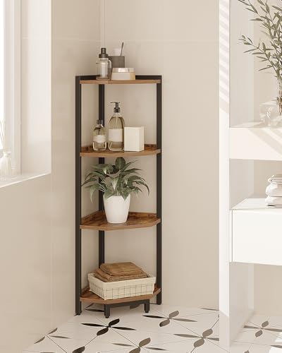 4-Tier Corner Bookshelf Stand with Metal Frame