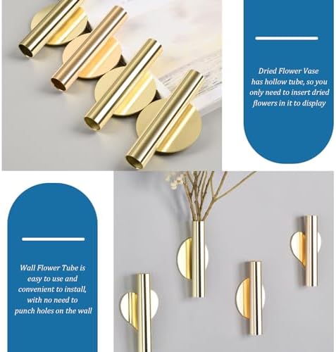 2PCS Wall Mount Vase Tube with Golden Circle Metal Holder