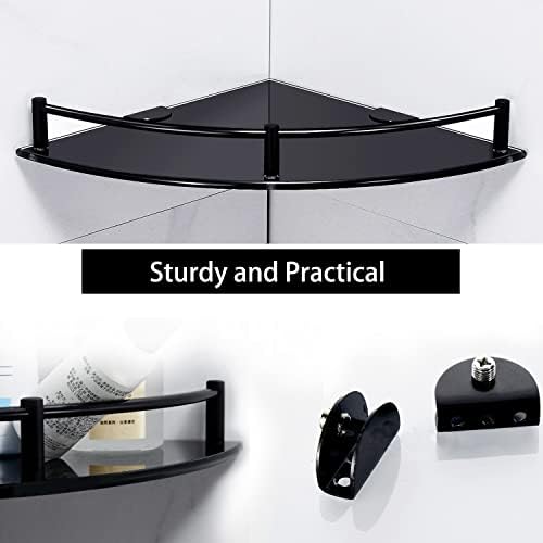 Halyuhn 2 Tier Tempered Glass Shower Caddy with Black Stainless Steel Rail