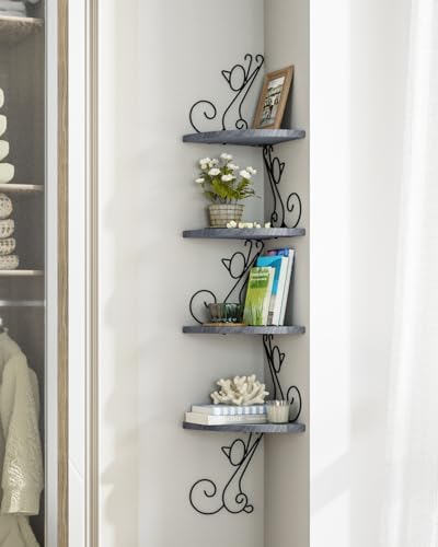 Alsonerbay 4 Tier Floating Corner Wood Shelves in Cat Shape