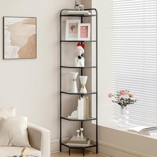 6-Tier Corner Shelf Stand with Tempered Glass