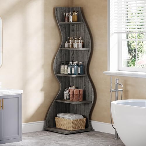 Tribesigns Wavy Corner Shelf Set of 2 Gray