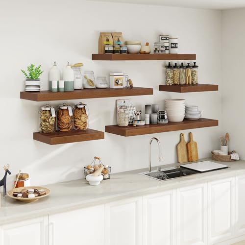 Heimlove Walnut Floating Wall Shelves 48x12