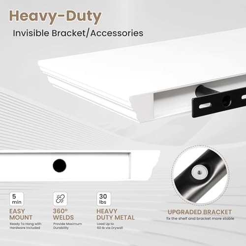 Axeman 48 Inch Floating Shelf with Crown Molding White