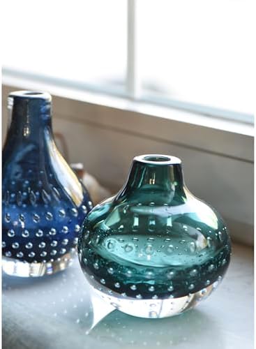 CONVIVA Art Glass Bud Vase Set of 2 Modern Blue Green Vases