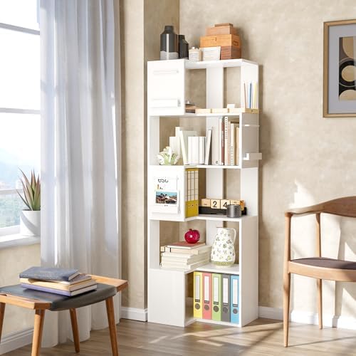 PPAMAPIC 5 Tier L Shaped Corner Bookshelf White