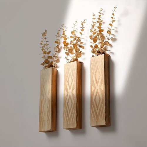 3-Pack Wooden Wall Vases for Fake Plants and Dried Flowers