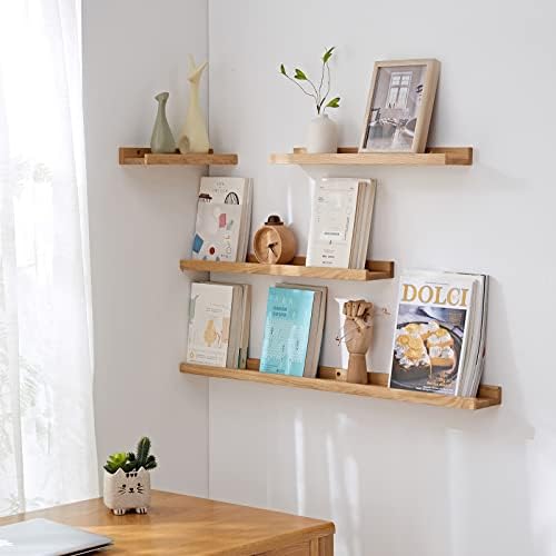 24 Inch Floating Shelf Natural Solid Oak Wood