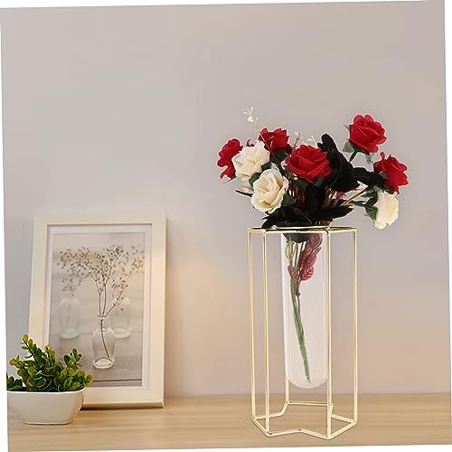 PRETYZOOM Transparent Glass Bud Vase with Iron Stand