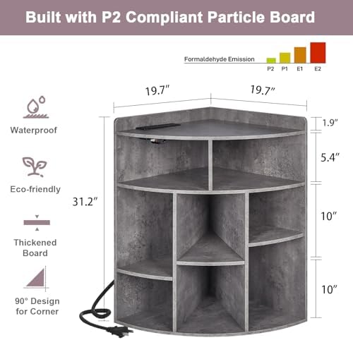 VECELO Corner Cube Shelf with USB and Outlets Gray
