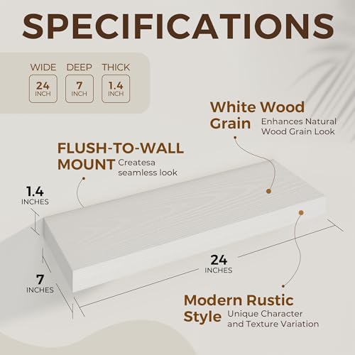 Dreamland 24 Inch Floating Shelves Set of 2 White