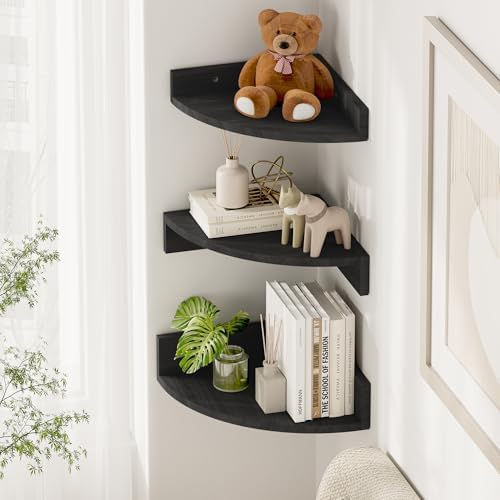 Alsonerbay Black Corner Shelf Wall Mount Set of 3