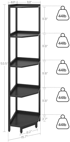 5-Tier Corner Bookshelf Stand with Metal Frame Black CS05906B