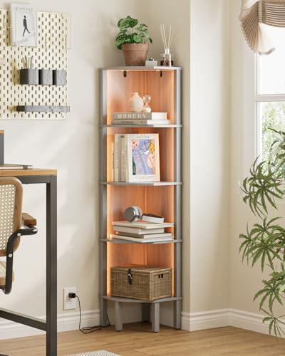 Modern 5 Tier Corner Bookshelf in Gray