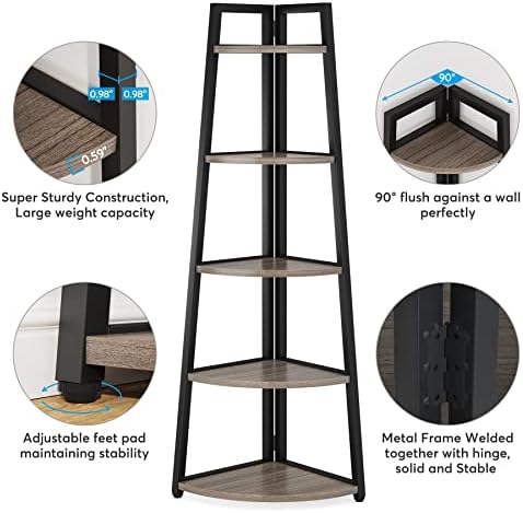 Tribesigns 70 Inch Tall Corner Shelf Grey