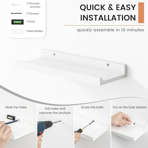 FLYJOE Picture Ledge Shelf Set of 8 Matte White