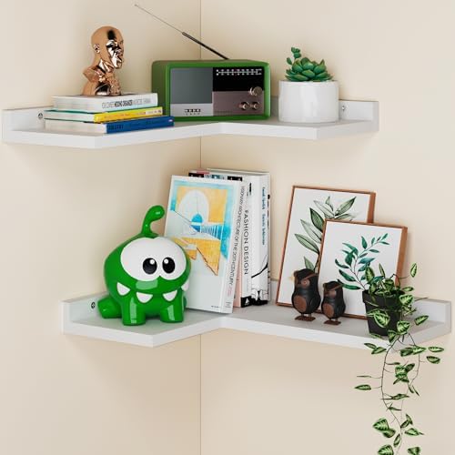 White L-Shaped Corner Wall Shelves Set of 2