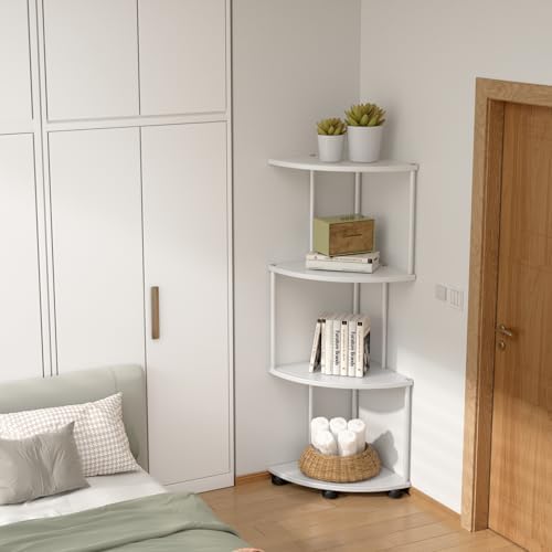 Haomsj 4 Tier Metal Corner Shelf Stand 41 Inch White