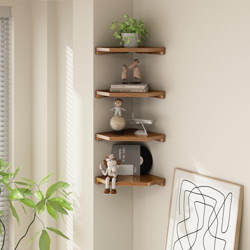 2 Pcs Floating Corner Shelves in Natural Teak