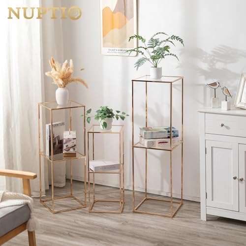 NUPTIO Gold Flower Stand 3 Pcs 2-Layer Tall Pedestal