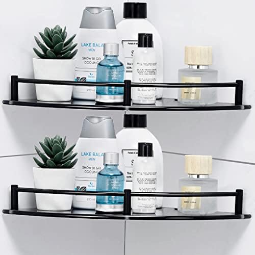 Halyuhn 2 Tier Tempered Glass Shower Caddy with Black Stainless Steel Rail