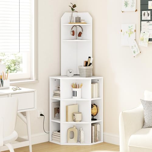 Giantex 6-Tier Corner Bookshelf with Charging Station