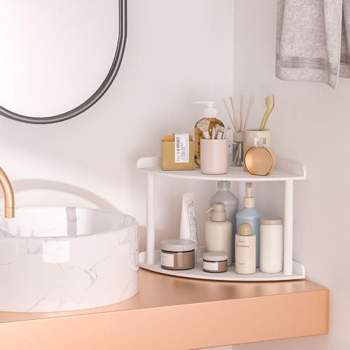 2 Tier Acrylic Corner Shelf Organizer 95x95x8 Inch White