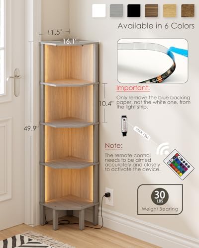 Modern 5 Tier Corner Bookshelf in Gray