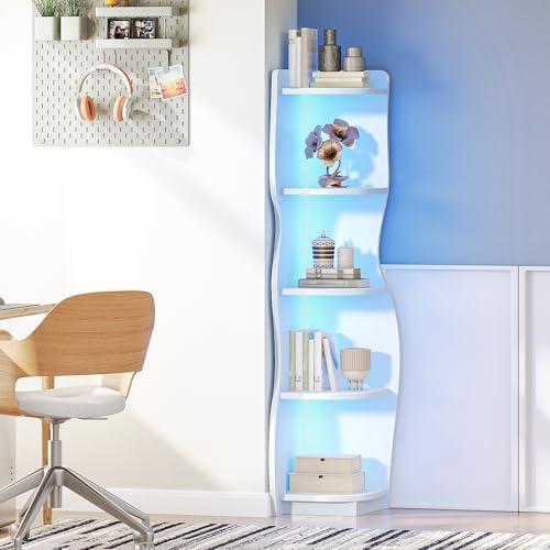 HOOBRO 5-Tier Corner Bookshelf with LED Light