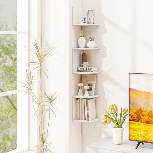 Tangkula 5-Tier Corner Shelf Wall Mount White