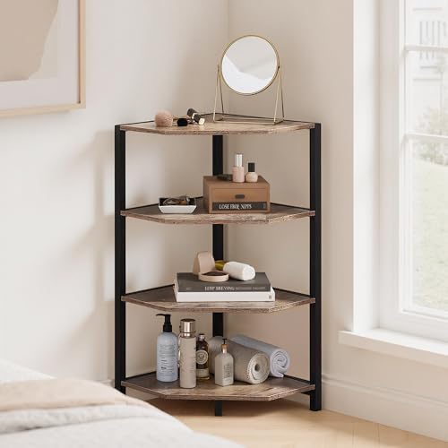 VECELO 4 Tier Corner Shelf Stand Grey 31 Tall