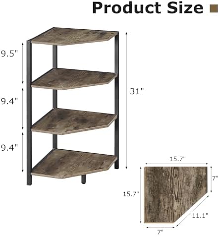 VECELO 4 Tier Corner Shelf Stand Grey 31 Tall